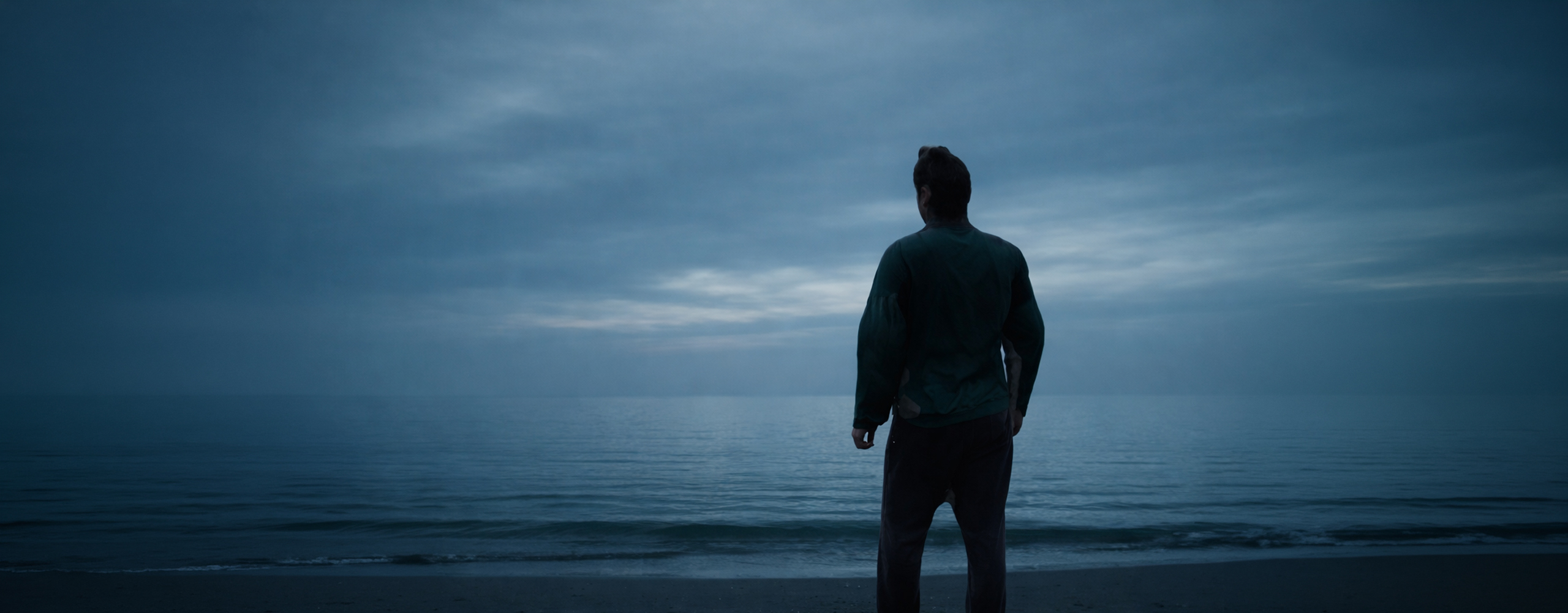 Person looks toward the sea at the beach.