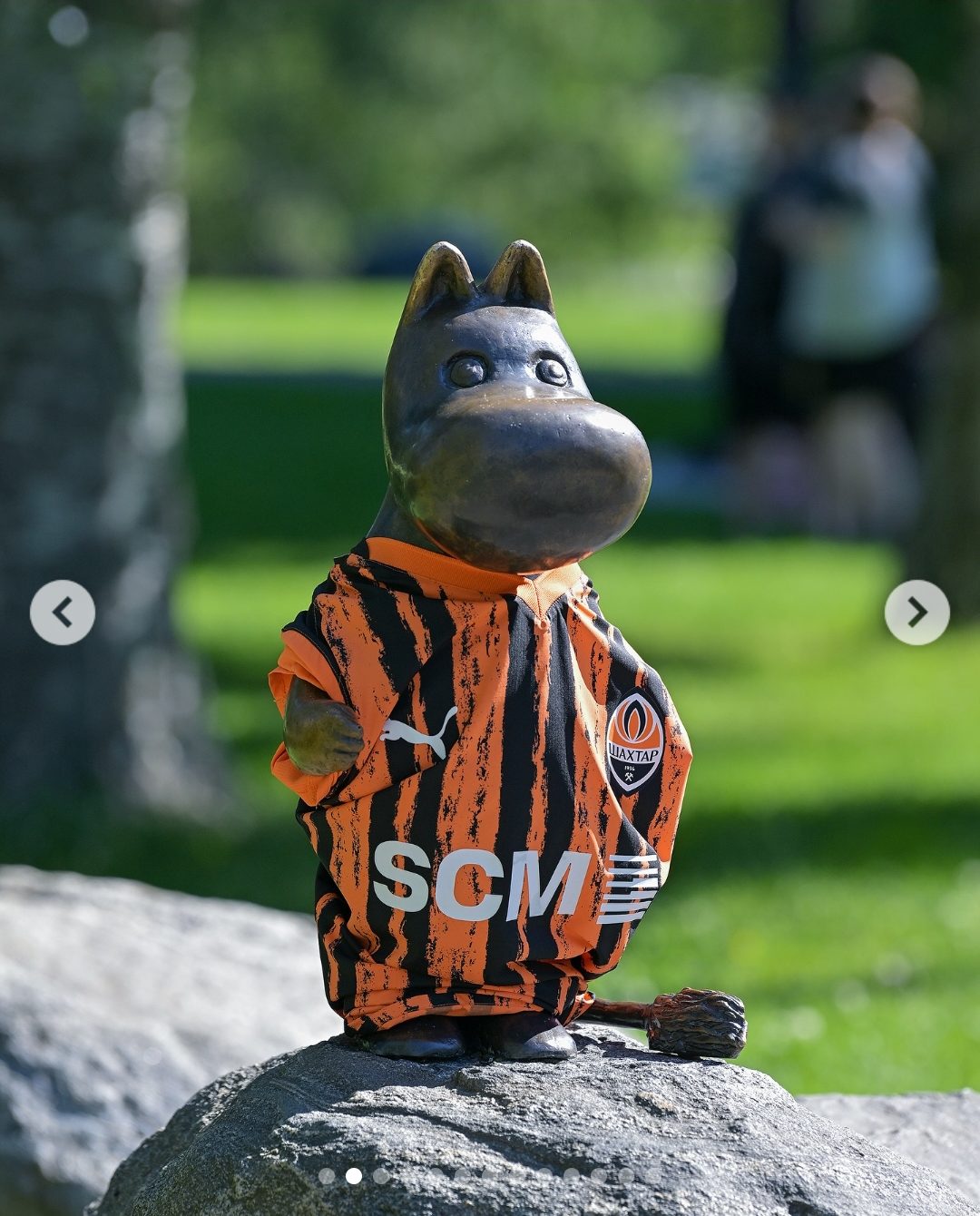 Moomin statue wears a team shirt